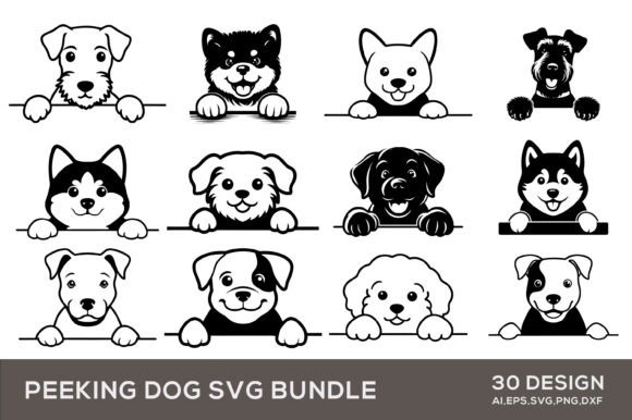 30 Peeking Dog SVG Silhouette PNG Files