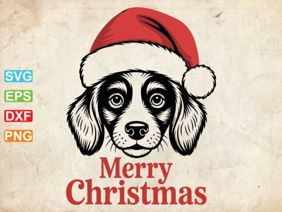 Dog with Santa Hat Svg, Christmas Dog Svg