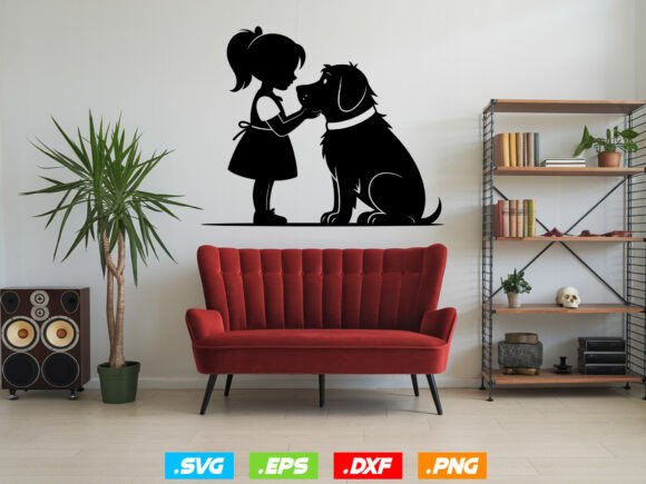 Girl with Dog SVG, Girl Silhouette DXF