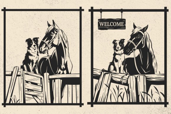 Horse and Dog Svg, Border Collie, Farm