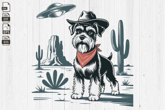 Schnauzer, Vintage, UFO, Cowboy, Dog Svg